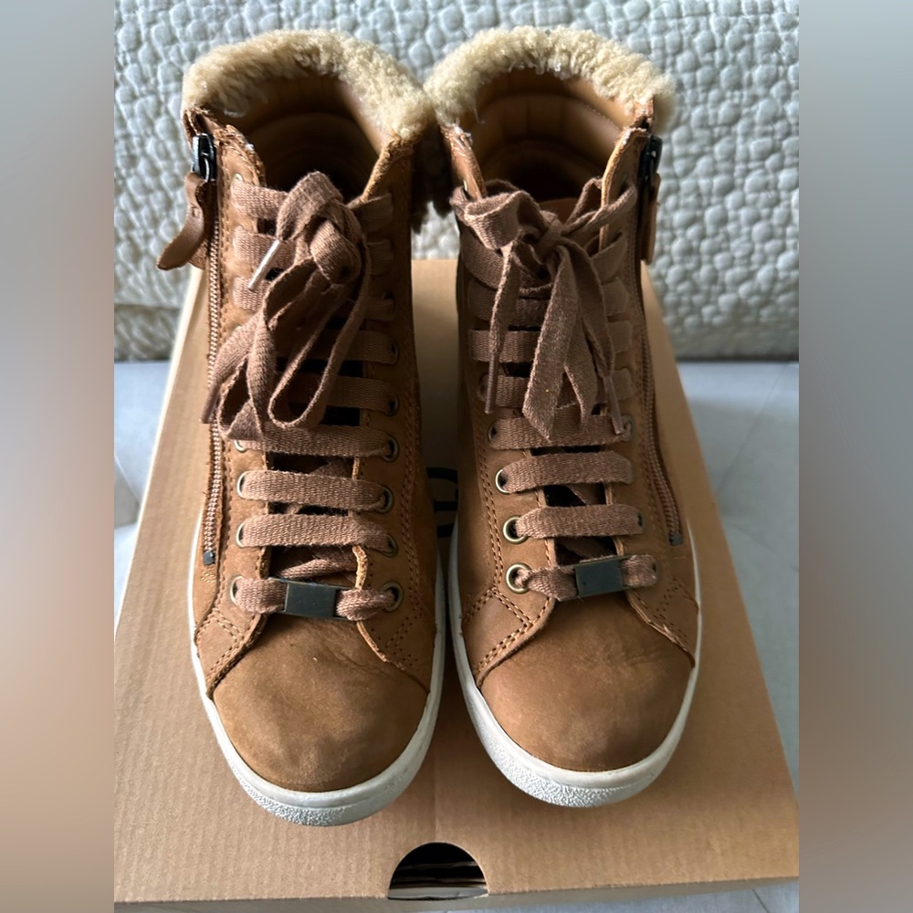 UGG Tan High-Top Sneakers with Fur Trim